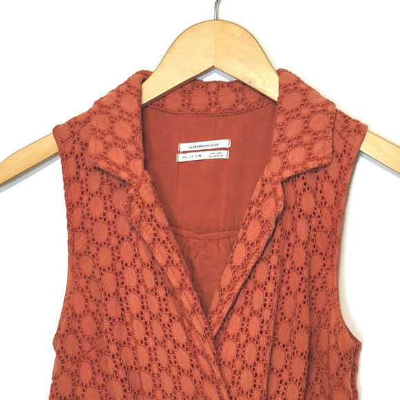 Anthropologie Elm Burnt Orange Eyelet Fit and Flare Sleeveless Midi Dress Size 2 - Picture 4 of 16